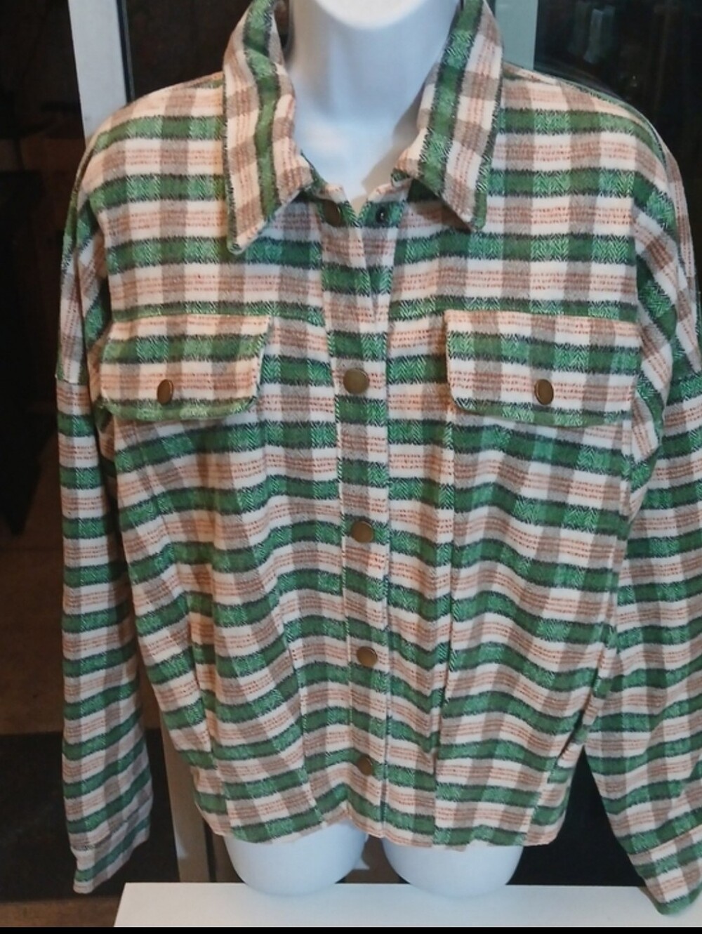 Like Love Left On Read Shacket Classic Green Plaid Button-Front Jacket Size M.